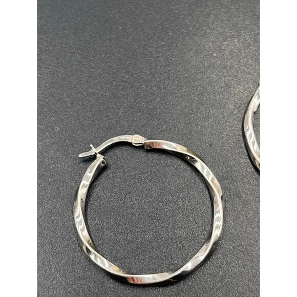 FZN IN 925 Designer Sterling Silver Twisted Hoop Pierced Earrings - Picture 5 of 8